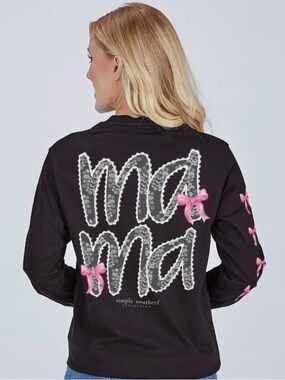 Simply Southern Black Long Sleeve Tee with Pink Bow Accents